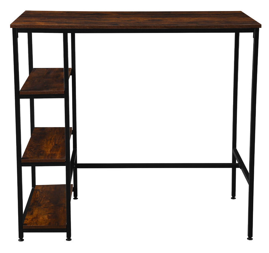 Rectangular Bar Table with Three Shelves - Rustic Brown