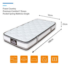 Load image into Gallery viewer, Fraser Country: Single Premium Comfort 7 Zones Pocket Spring Mattress