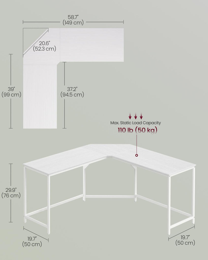 Vasagle L-Shaped Computer Desk - White