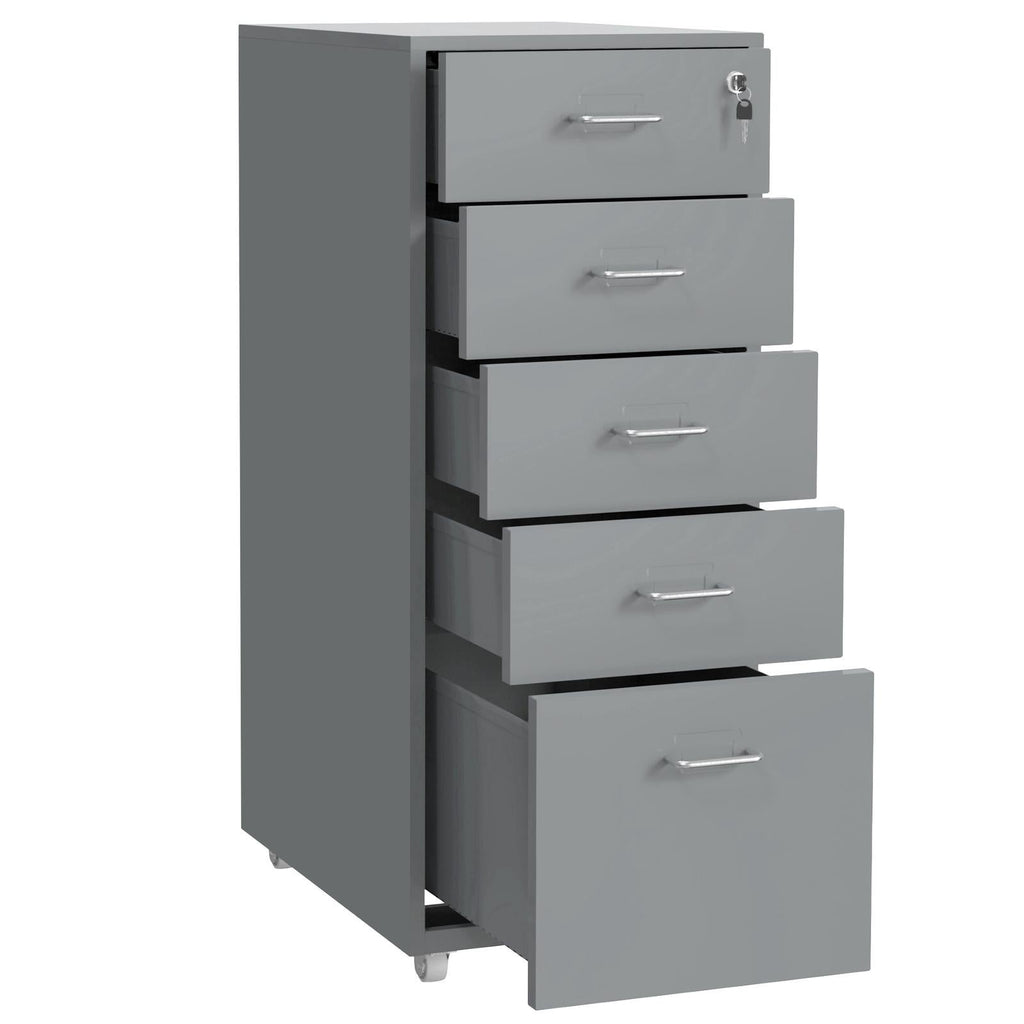 Gorilla Office - Mobile Metal 5 Drawer Cabinet - Grey