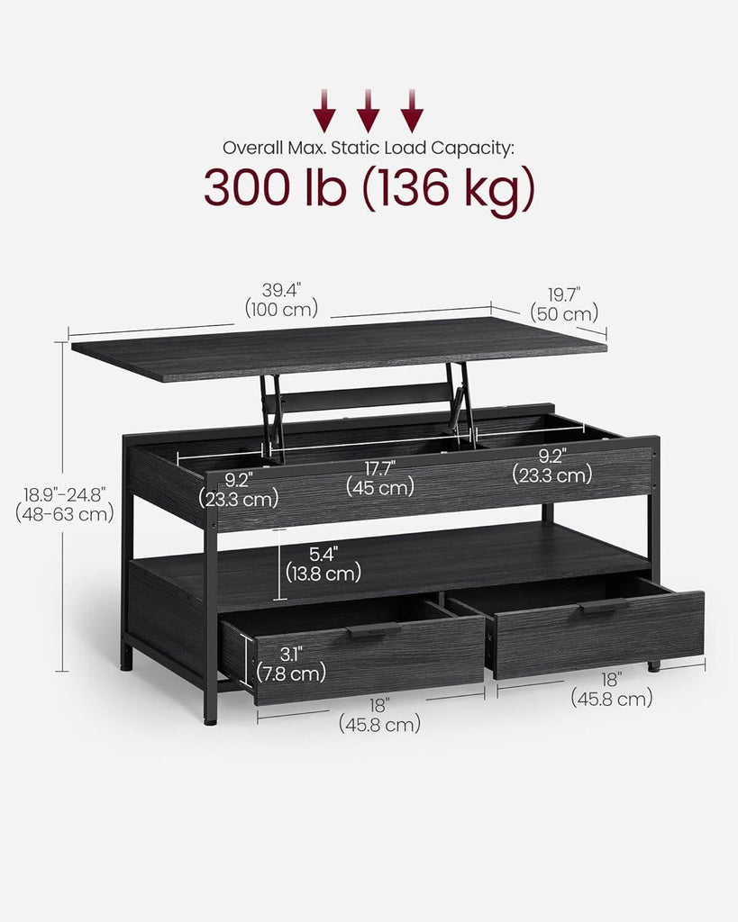 VASAGLE Coffee Table with Sliding Top - Black