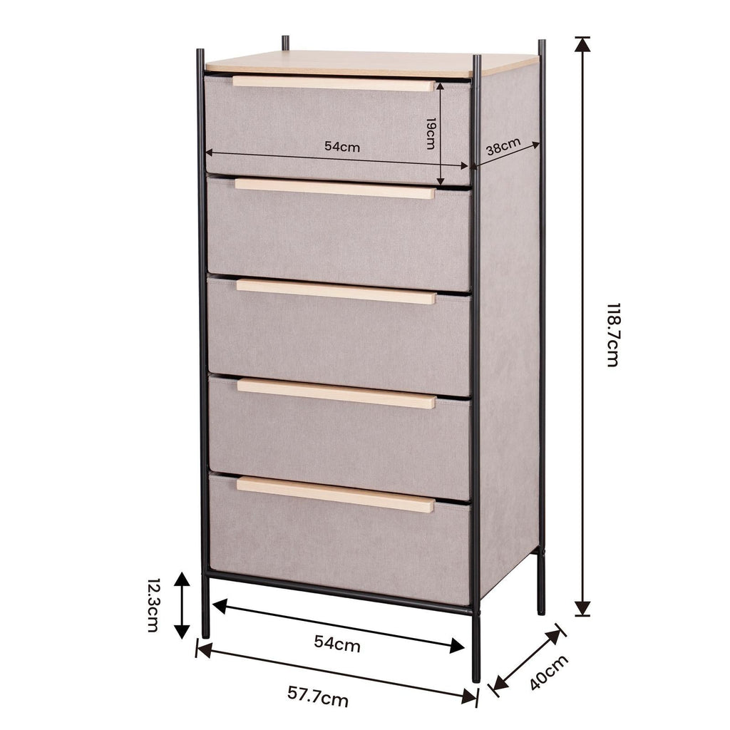 Fraser Country 5 Drawer Byra Dresser - Light Grey & Black