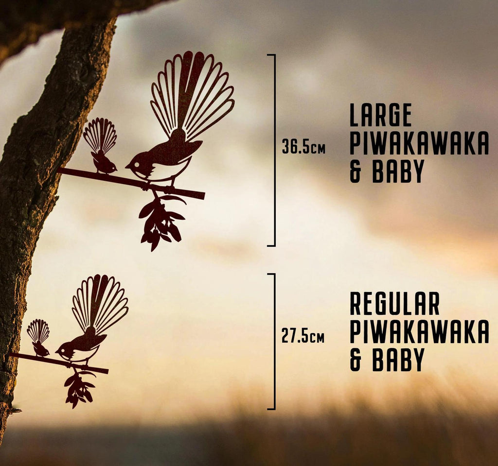 MetalBird Piwakawaka Fantail & Baby Garden Art - Large