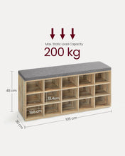 Load image into Gallery viewer, VASAGLE Shoe Storage Bench with 15 Compartments - Oak/Grey