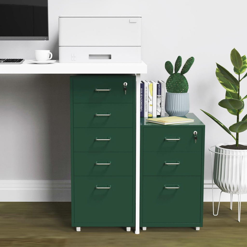 Gorilla Office - Mobile Metal 5 Drawer Cabinet - Pine Green