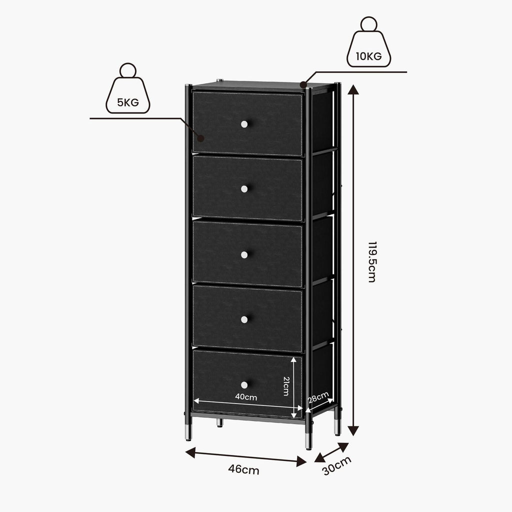 Fraser Country 5 Drawer Storage Dresser - Black / Silver