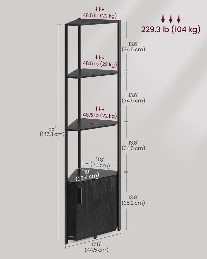 VASAGLE 5-Tier Corner Shelf with Storage - Black