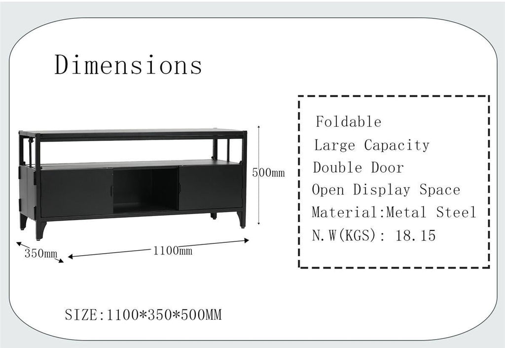 Fraser Country Metal Faster Setup Foldable Double Door TV Cabinet - Black