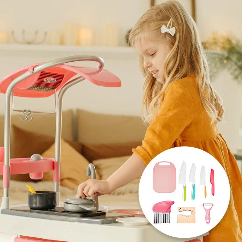 8 Pcs Plastic Kitchen Knife Set for Kids - Pink