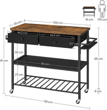 Load image into Gallery viewer, Vasagle Kitchen Island On Wheels - Rustic Brown / Black