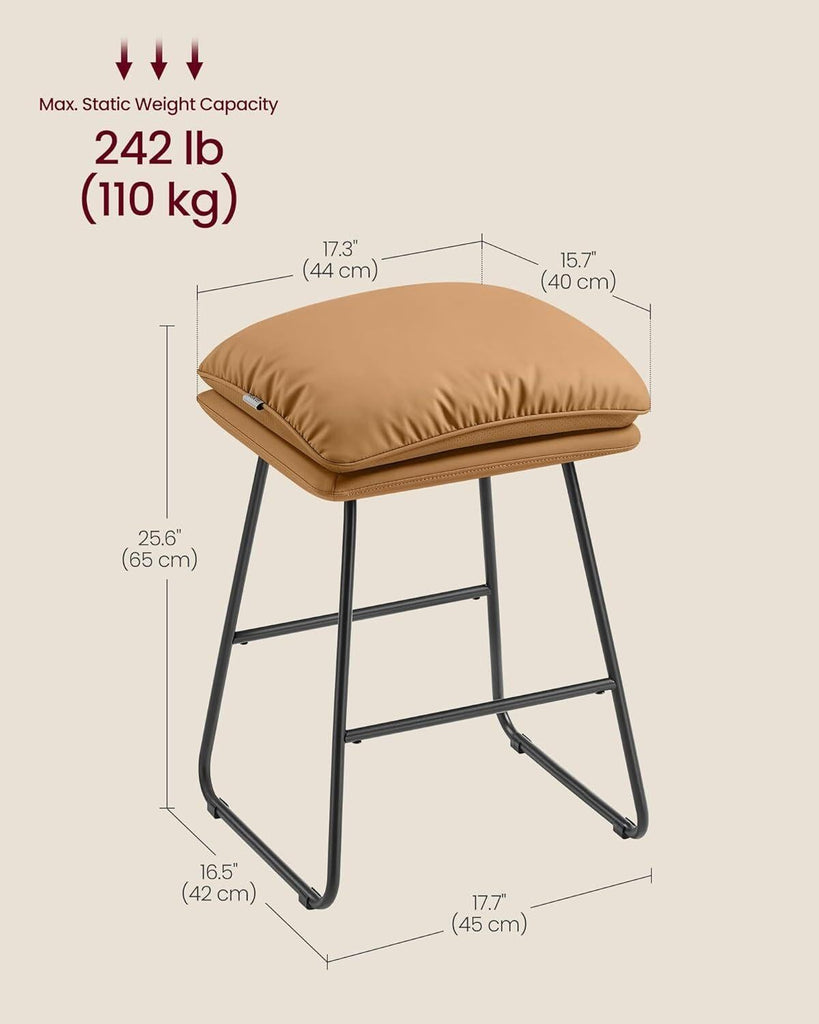 VASAGLE Set of 2 Bar Stools with Cushion and Sled Base - Caramel Brown