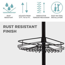 Load image into Gallery viewer, STORFEX Rust-Resistant Corner Shower Caddy with Towel Bar and Hooks - Black