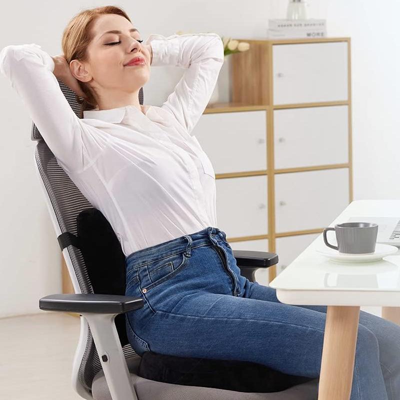 COMFEYA Memory Foam Seat Cushion and Lumbar Support Pillow - Black