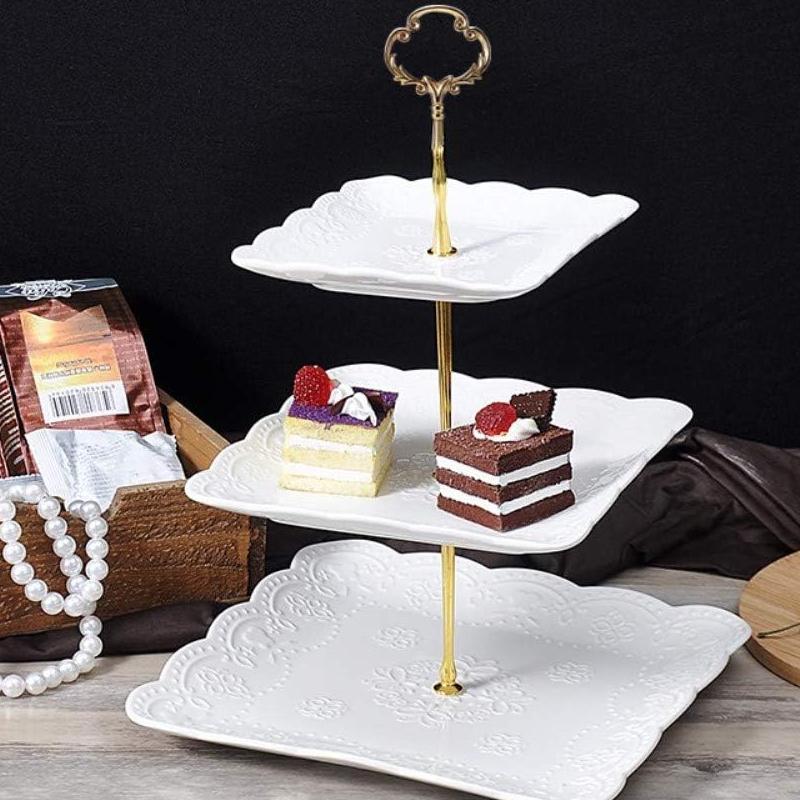 STORFEX 2pcs 3-Tier Porcelain Cupcake Serving Tray