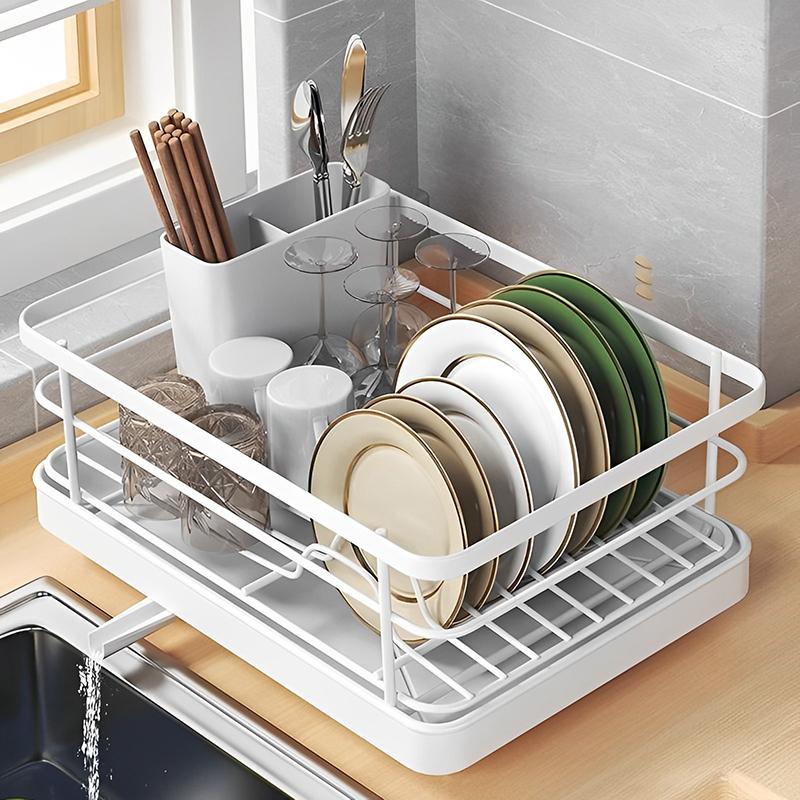 STORFEX Metal Kitchen Drying Rack with Cutlery Holder - White