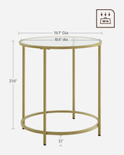 Load image into Gallery viewer, VASAGLE Set of 2 Round Metal Side Tables with Tempered Glass - Gold