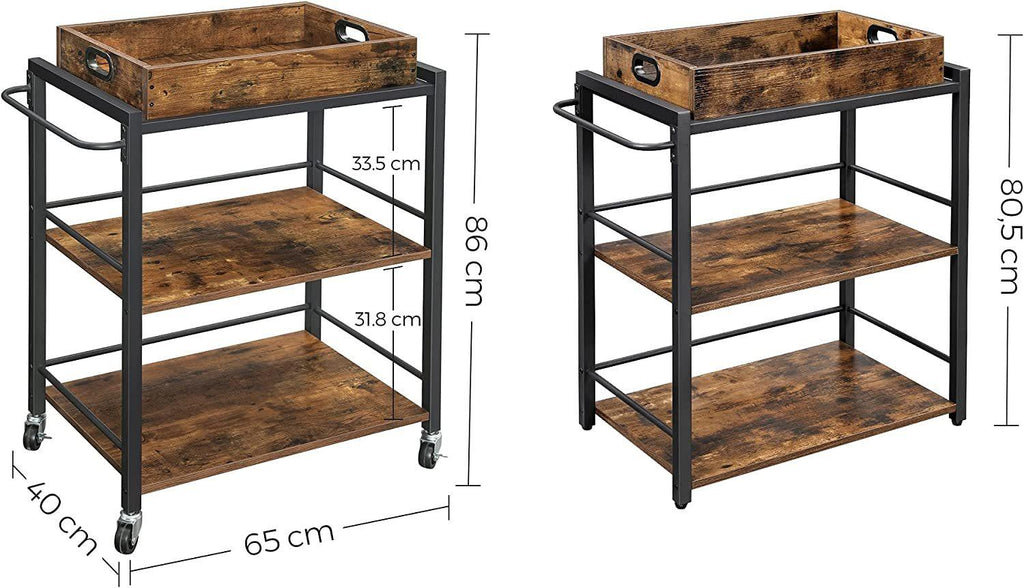 Vasagle Bar Trolley With Removable Tray - Rustic Brown