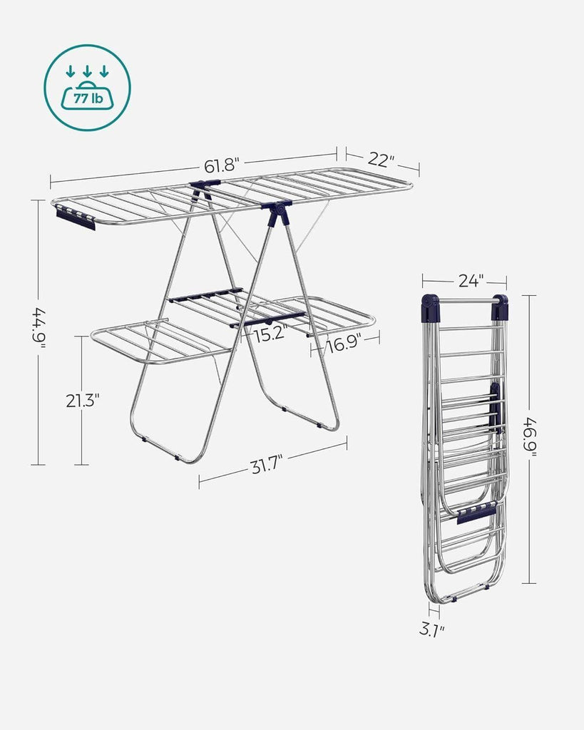 SONGMICS Free-Standing Foldable 2-Level Laundry Drying Rack
