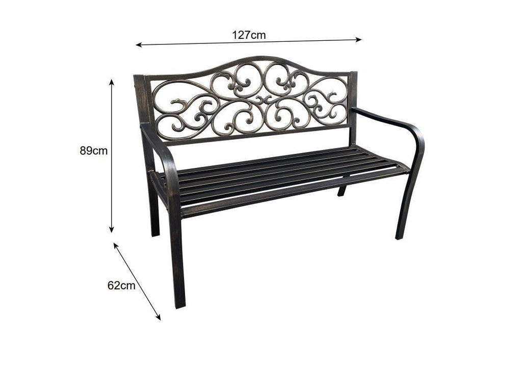 Fraser Country Outdoor Metal Garden Bench with Floral Design - Bronze