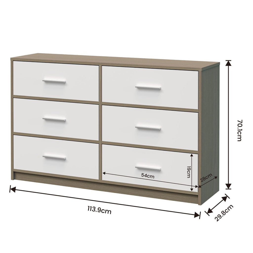 Fraser Country: Lada Home 6 Drawer Storage Dresser - Grey & White With Silver Handle
