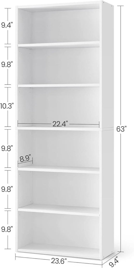 VASAGLE 6-Tier Open Bookcase with Adjustable Storage Shelves - White