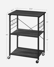 Load image into Gallery viewer, VASAGLE 3 Tier Metal Frame Kitchen Trolley - Ebony Black