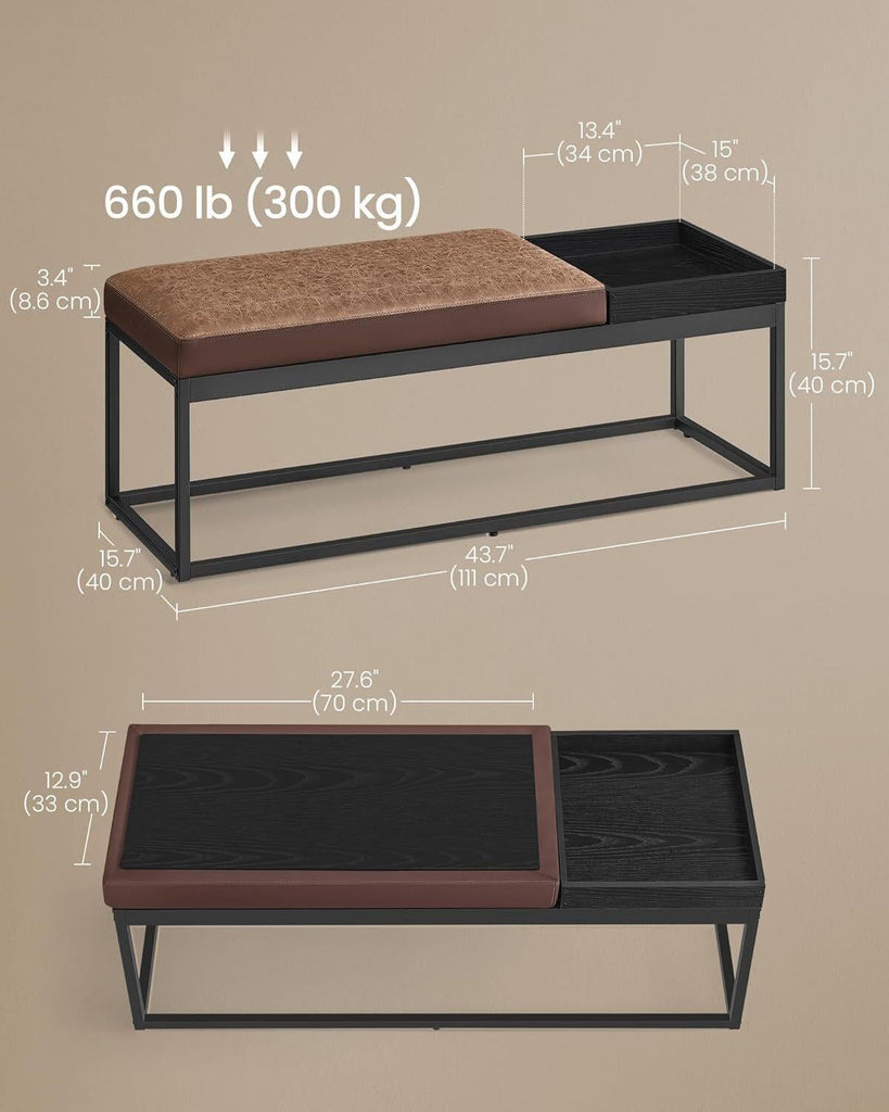 SONGMICS Ottoman Bench with Reversible Top - Walnut Brown