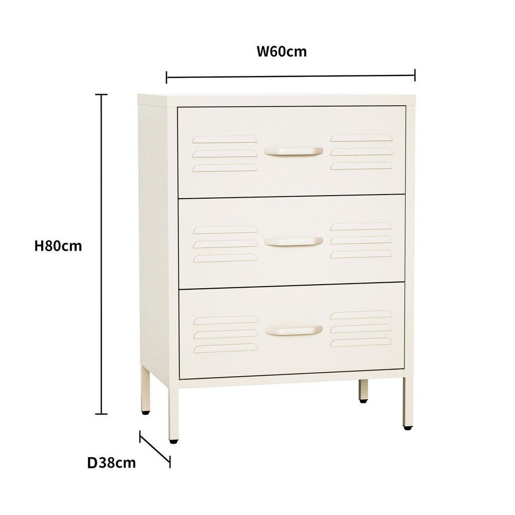 Fraser Country Milan Metal Storage Cabinet with 3 Drawers - Cream