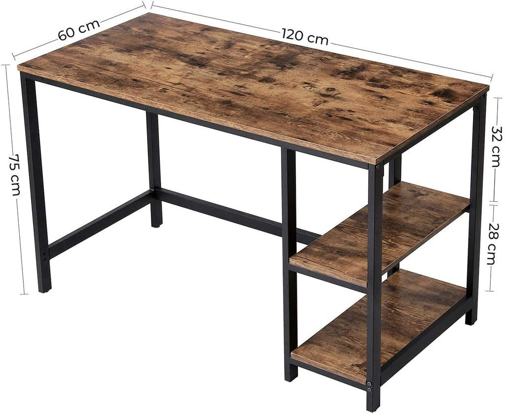 Vasagle 47" Computer Desk with 2 Shelves - Rustic Brown