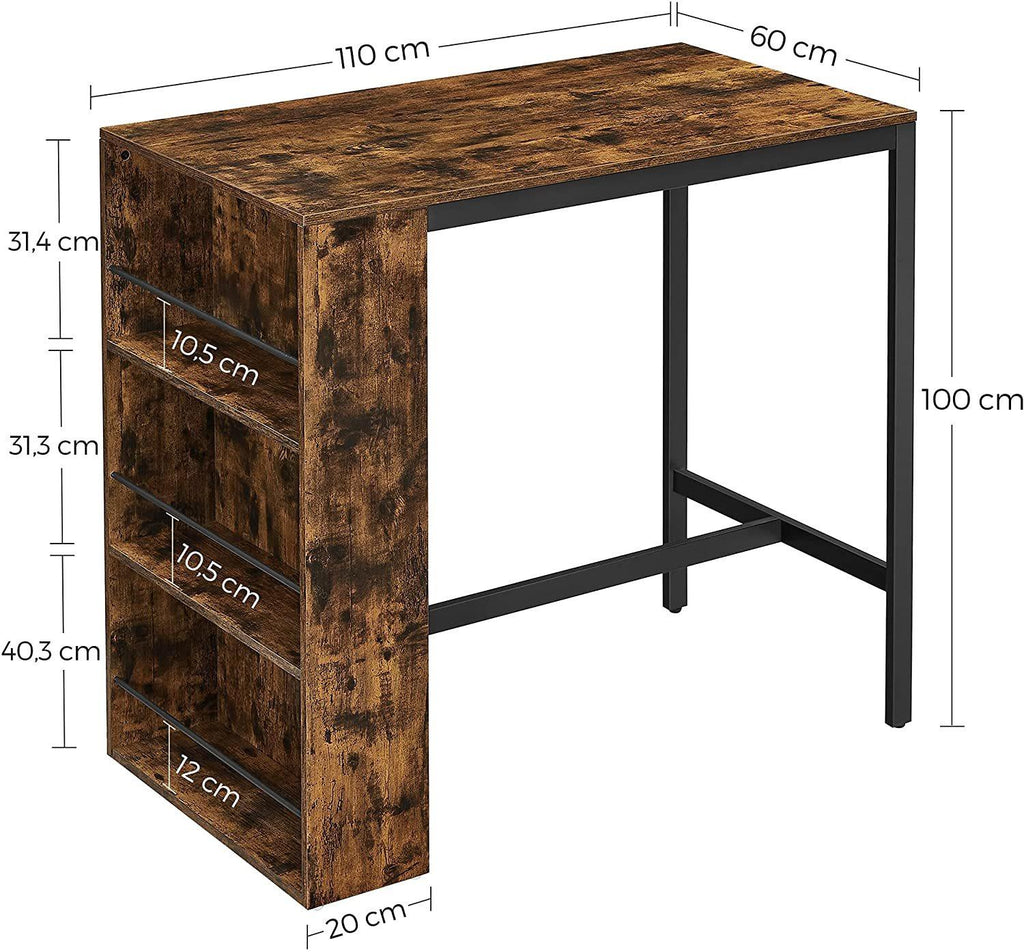 Vasagle : Bar Table With Storage Shelf - Rustic Brown