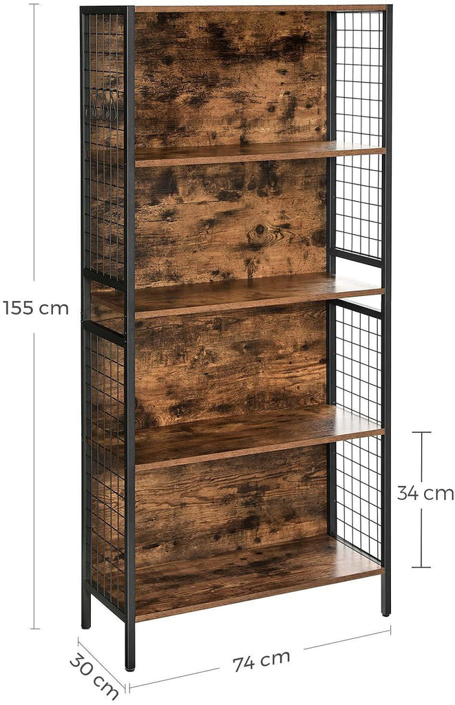 Vasagle : 4 Tiers Metal Frame Bookcase - Rustic Brown