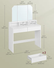 Load image into Gallery viewer, VASAGLE Dressing Table with Tri-Fold Mirror - White