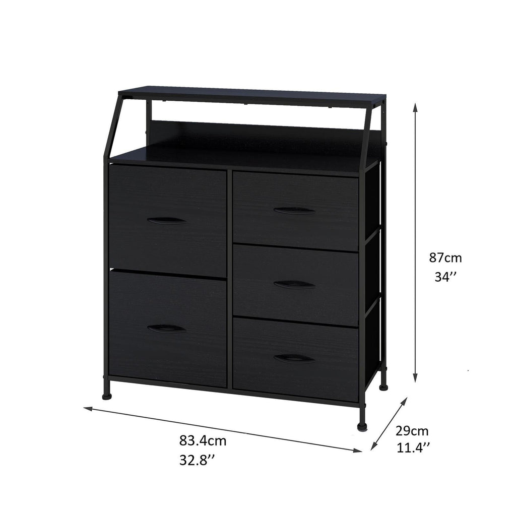 Ovela 5 Large Drawer Storage Chest - Nordic Black