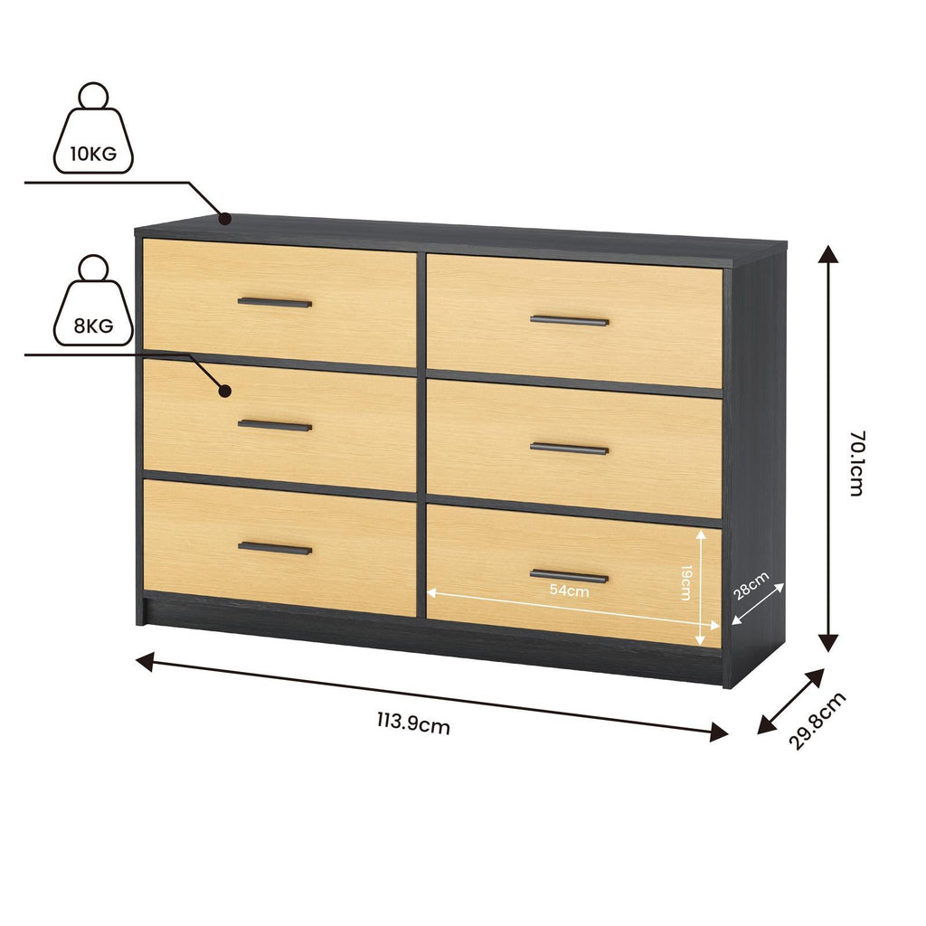 Fraser Country Lada Home 6 Drawer Storage Dresser - Black & Oak