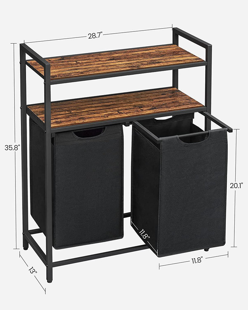 Vasagle 2-Compartment Laundry Hamper with 2 Storage Shelves - Rustic Brown