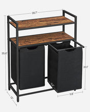Load image into Gallery viewer, Vasagle 2-Compartment Laundry Hamper with 2 Storage Shelves - Rustic Brown