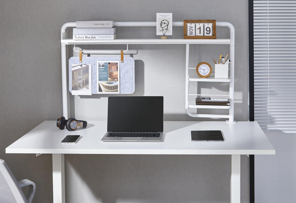 Gorilla Office Clamp On Shelf with Pegboard & Shelves -Matte White & White