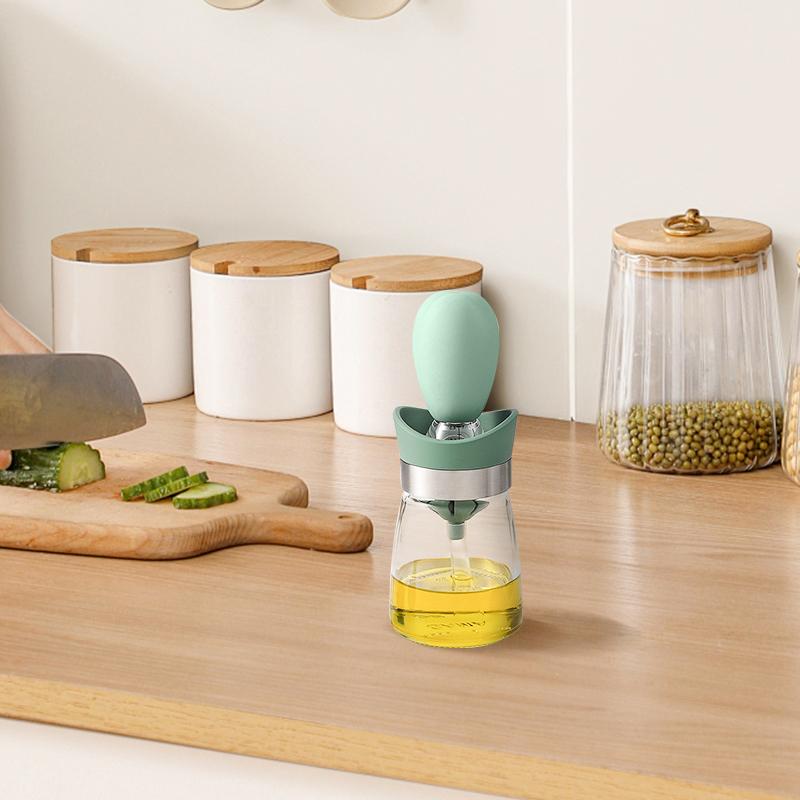 OZZYCOOK 2 Pack 2-in-1 Glass Olive Oil Bottle and Brush - Green