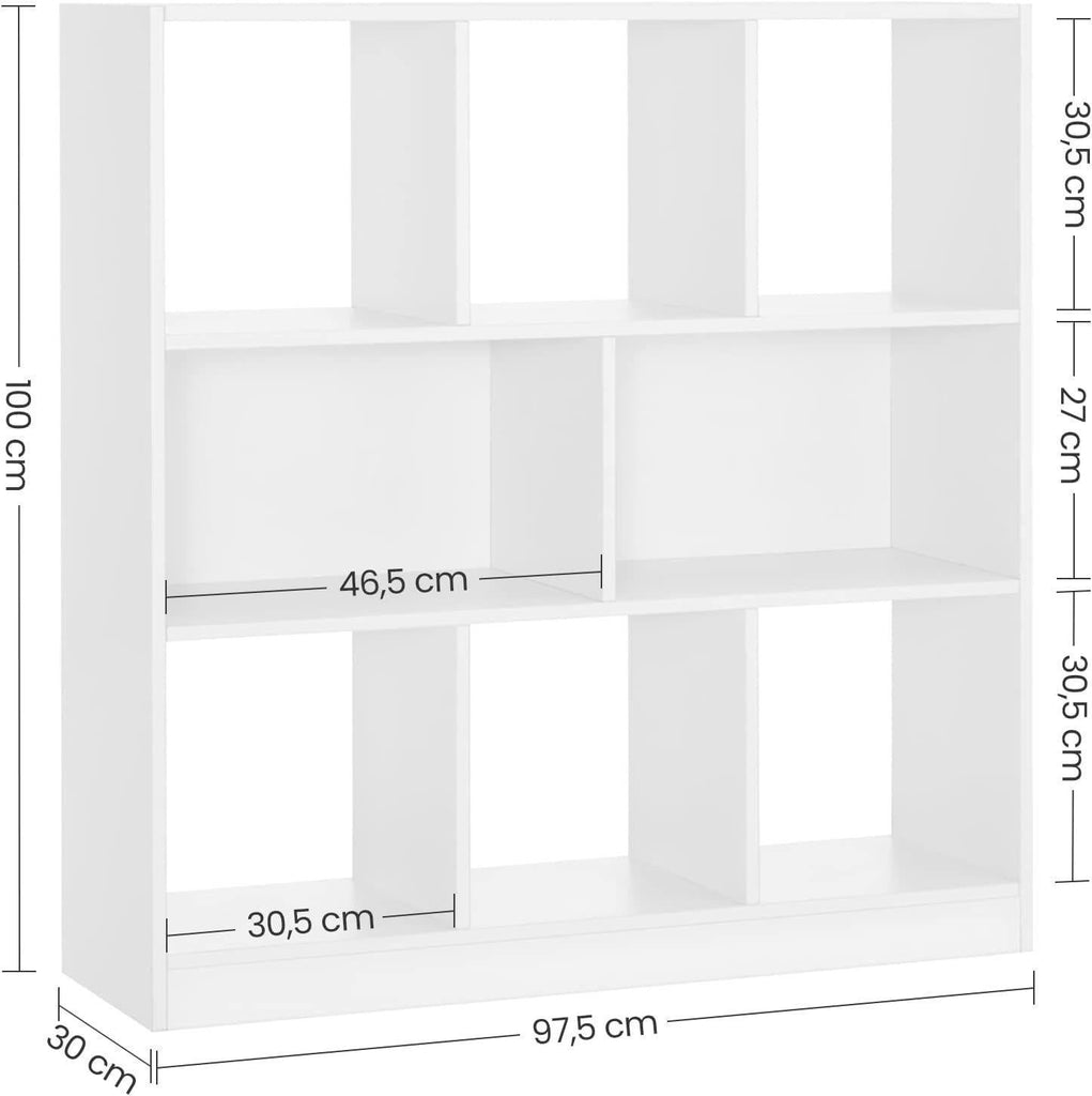 Vasagle Wooden Free Standing Bookcase with Open Cubes and Shelves - White