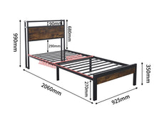 Load image into Gallery viewer, Fraser Country Single Metal Bed Frame with Wooden Rustic Brown Headboard &amp; Footboard - Black