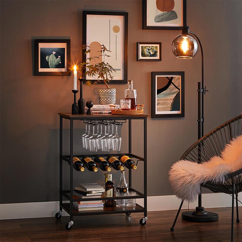 Vasagle Industrial Bar Cart With Bottle Holder - Rustic Brown / Black