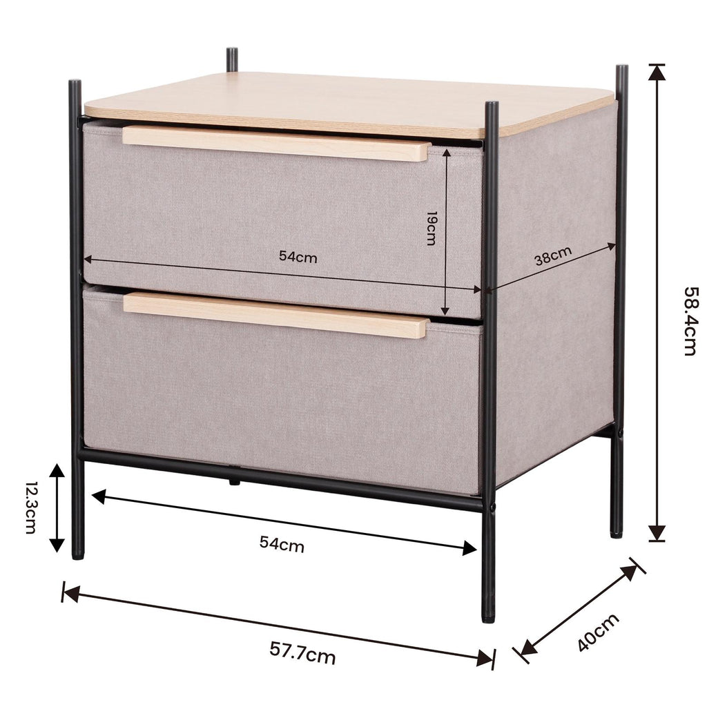 Fraser Country 2 Drawer Byra Nightstand - Light Grey & Black