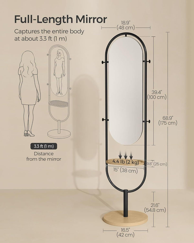 SONGMICS 3-in-1 Full-Length Floor Mirror