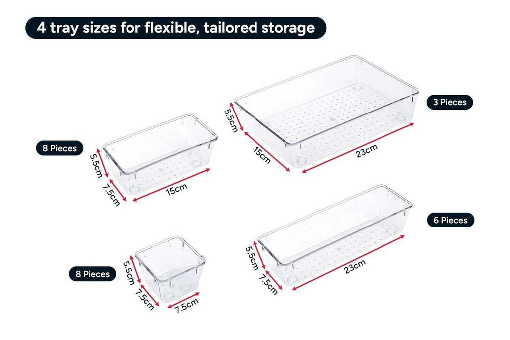 25 Piece Clear Drawer Organiser Set