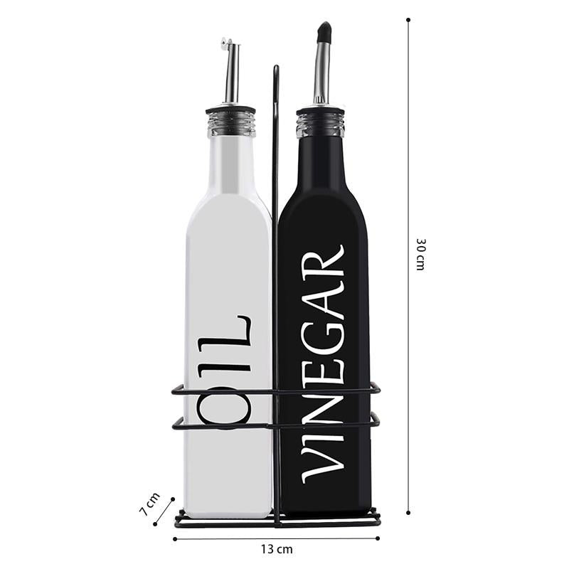 COOKOZZY Oil and Vinegar Glass Dispenser Bottles - White + Black