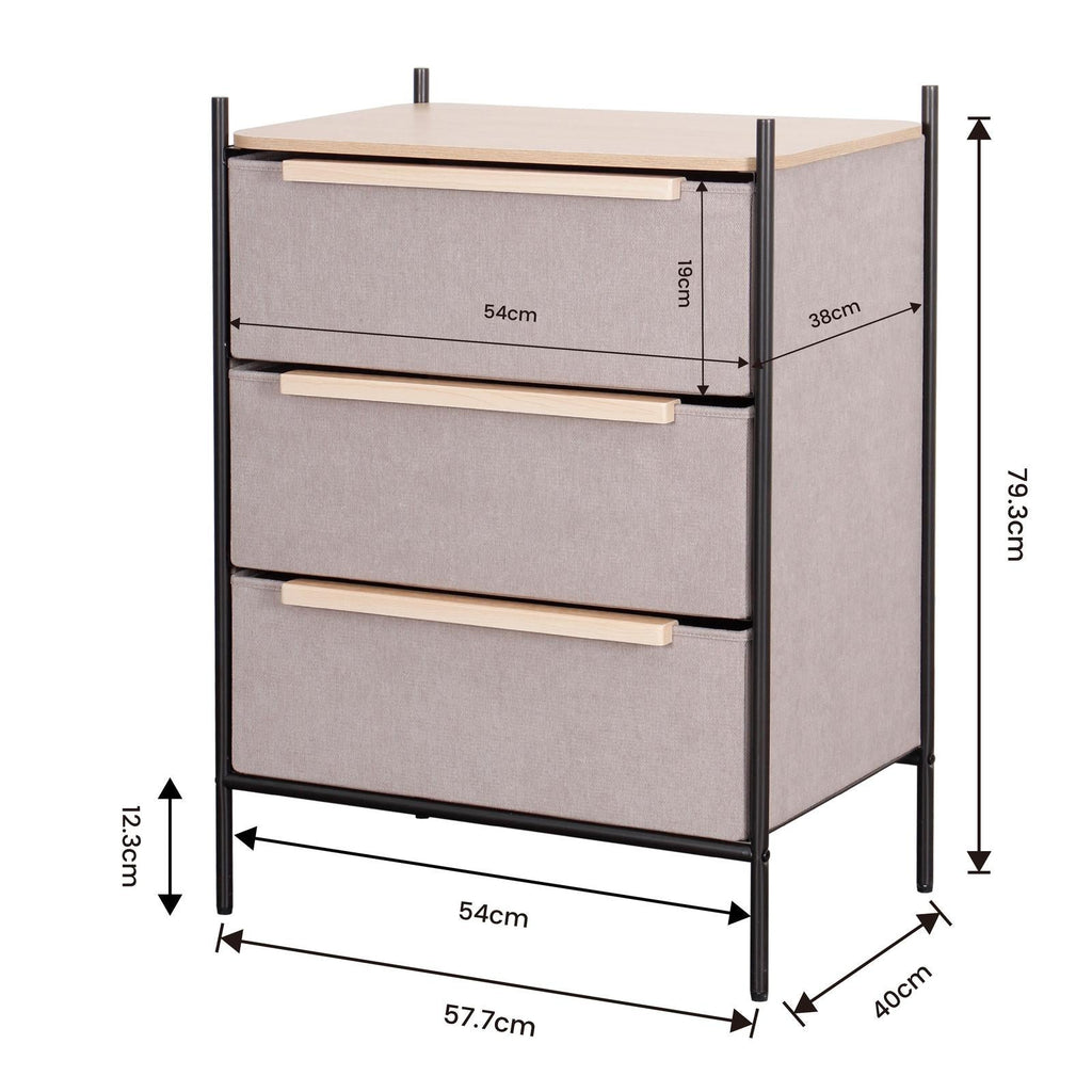 Fraser Country 3 Drawer Byra Dresser - Light Grey & Black