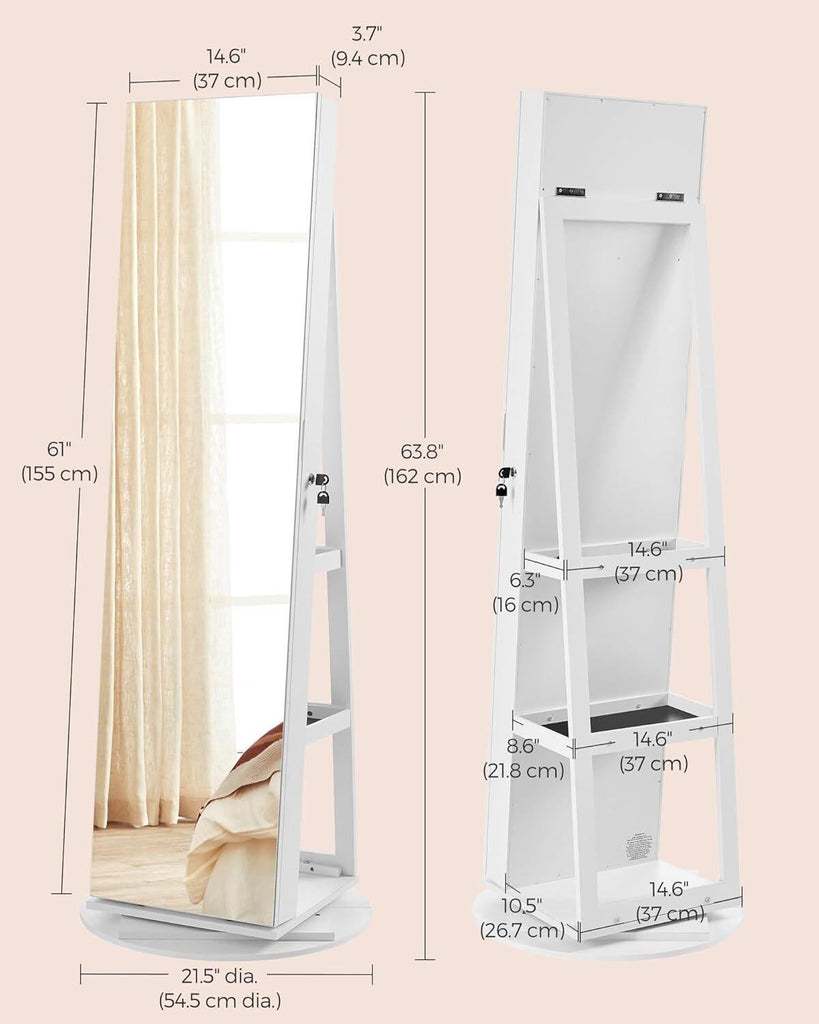 SONGMICS 6 LEDs Lockable Mirror 360? Swivel Jewelry Cabinet