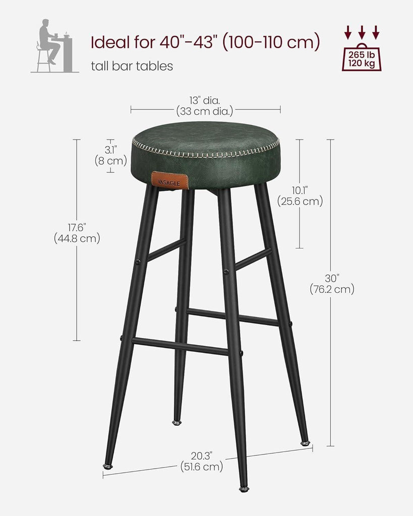VASAGLE Ekho Collection Bar Stools Set of 2 - Forest Green