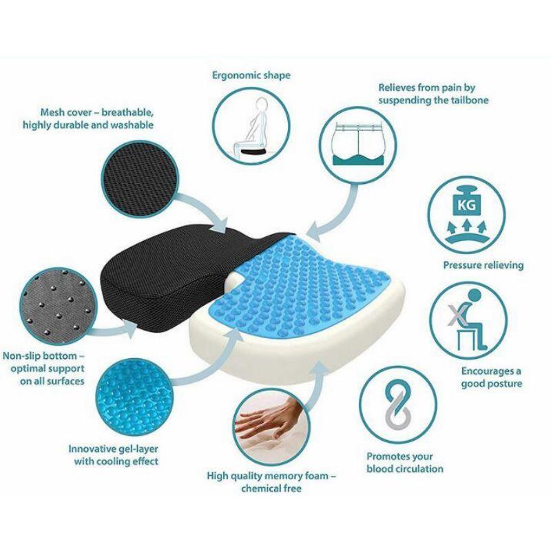 Office Chair Cushion with Memory Foam & Comfort Gel - Grey