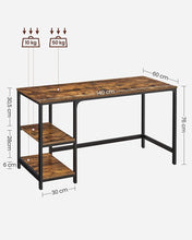 Load image into Gallery viewer, Vasagle 55&quot; Computer Desk with 2 Shelves - Rustic Brown